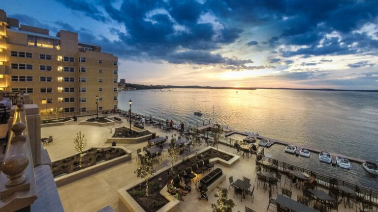 Sunset over The Edgewater plaza