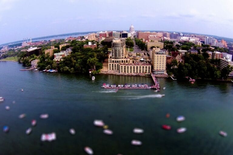 Lake Mendota and Lake Monona with The Edgewater and The Wisconsin State Capitol Building in the center