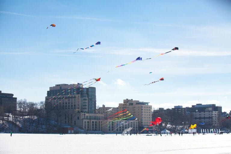 Kites on Lake Mendota in front of The Edgewater Hotel